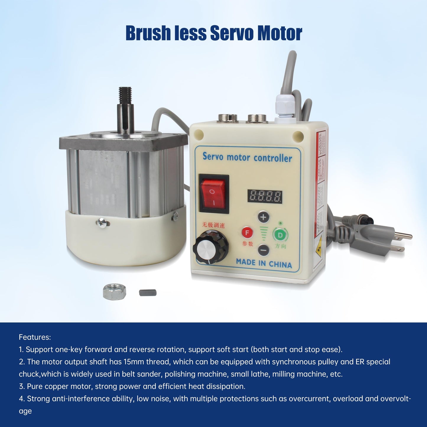 RATTMMOTOR 750W Permanent Magnet Brushless Servo Motor Max Speed 6500rpm/min with Servo Motor Speed Controller for Woodworking Machine/Lathe/Drilling and Tapping Machine/Reducer/Belt Sander (110V)