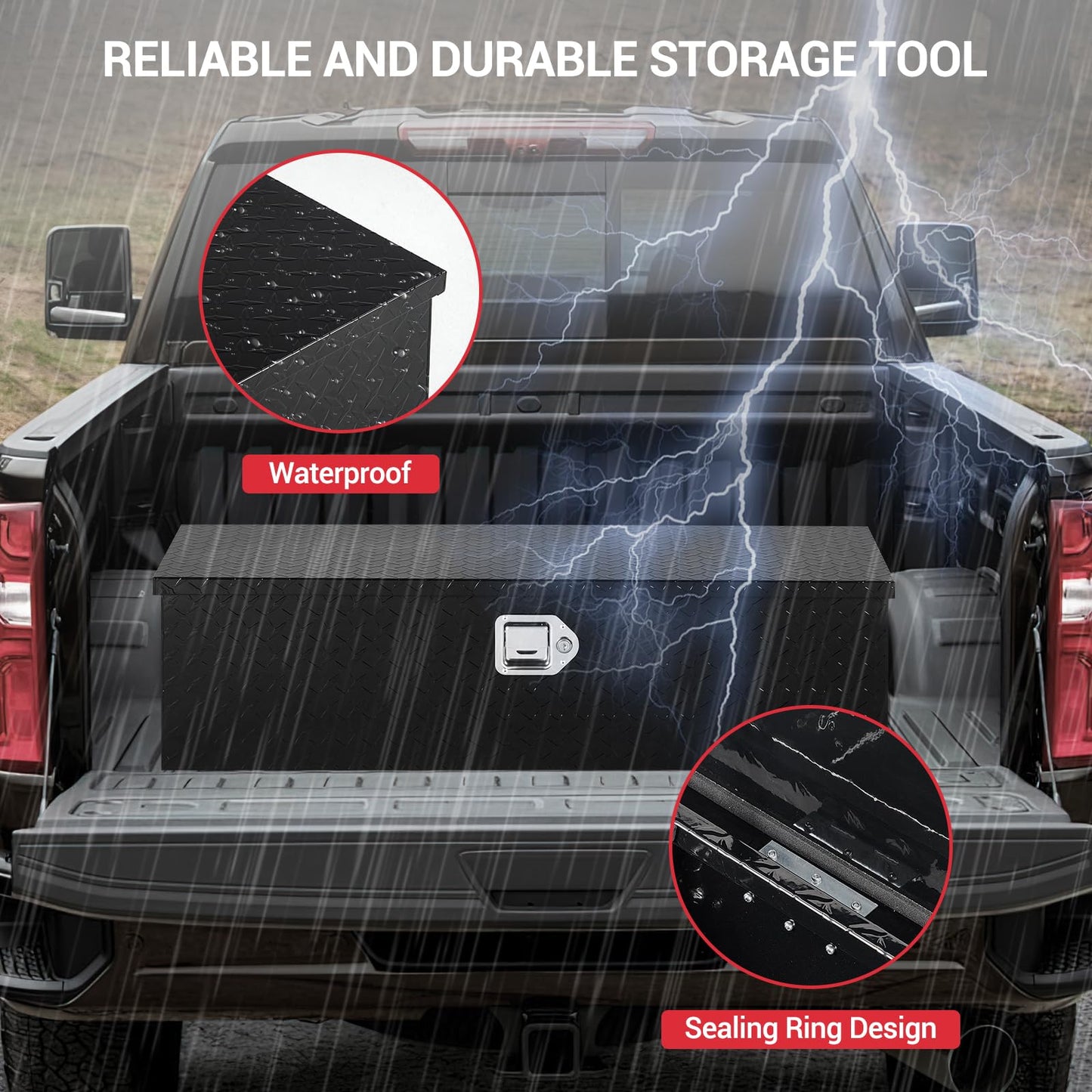 GarveeTech 39 in Aluminum Truck Tool Box, Truck Bed Storage Box with Security Lock and Wider Handles, Heavy Duty Waterproof Tool Box Organizer Chest for Pick Up Truck Rv Trailer - Black