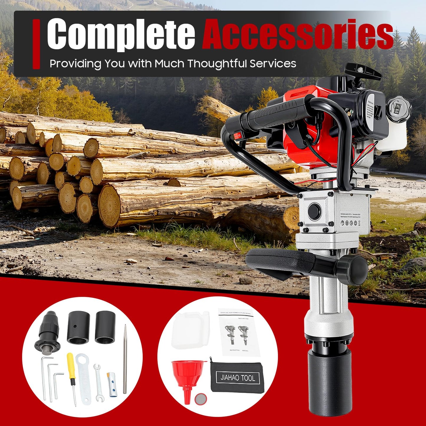 32.7CC 2 Stroke Gas Powered T Post Driver, 1000W Portable Fence Post Driver with Conversion Head, 7000RPM Petrol Pile Driver Hammer with Air-Cooled System for A Range of Piling Projects