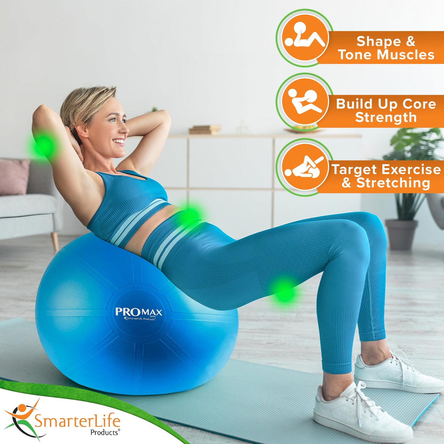 SmarterLife PRO MAX Exercise Ball – Yoga, Stability & Balance Trainer for Core Workouts, Fitness, Physical Therapy, Pregnancy & Office Chair Support – Anti-Slip, Anti-Burst (55 cm, Berry Red)