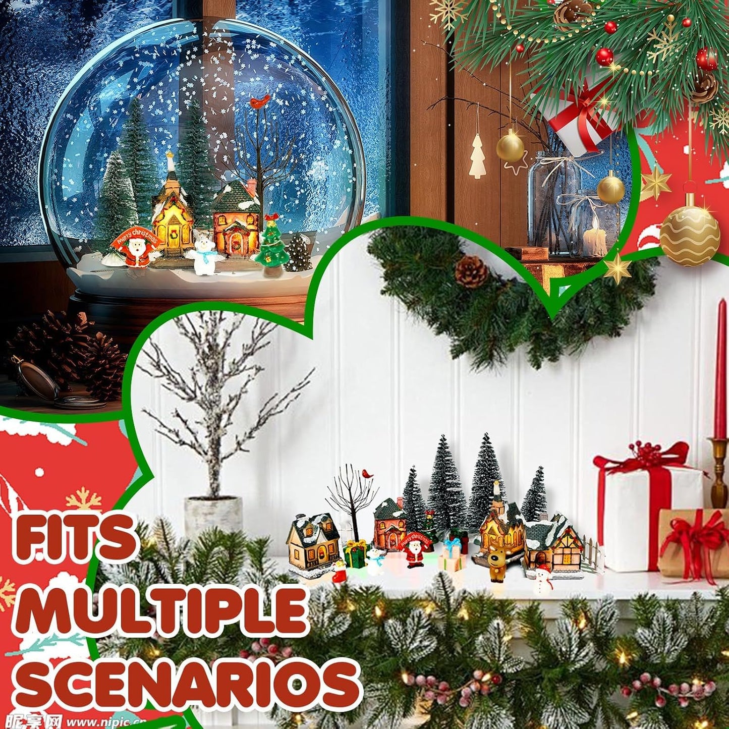 Warmtree Christmas Village Houses Set - 22 Pcs Resin Figurines with Santa, Tree & Picket Fence for Holiday Decor