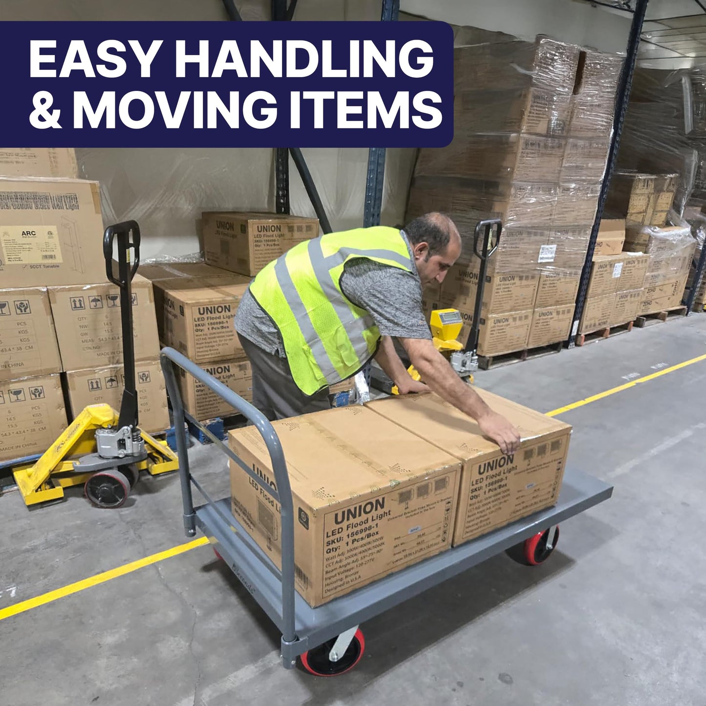 5Seconds Flatbed Platform Cart 3300LB Industrial Dolly Heavy Duty 48” x 24” Platform Hand Push Truck Super Heavy Duty Diamond Plate Flatbed Cart 8'' Swivel Wheels with Lock