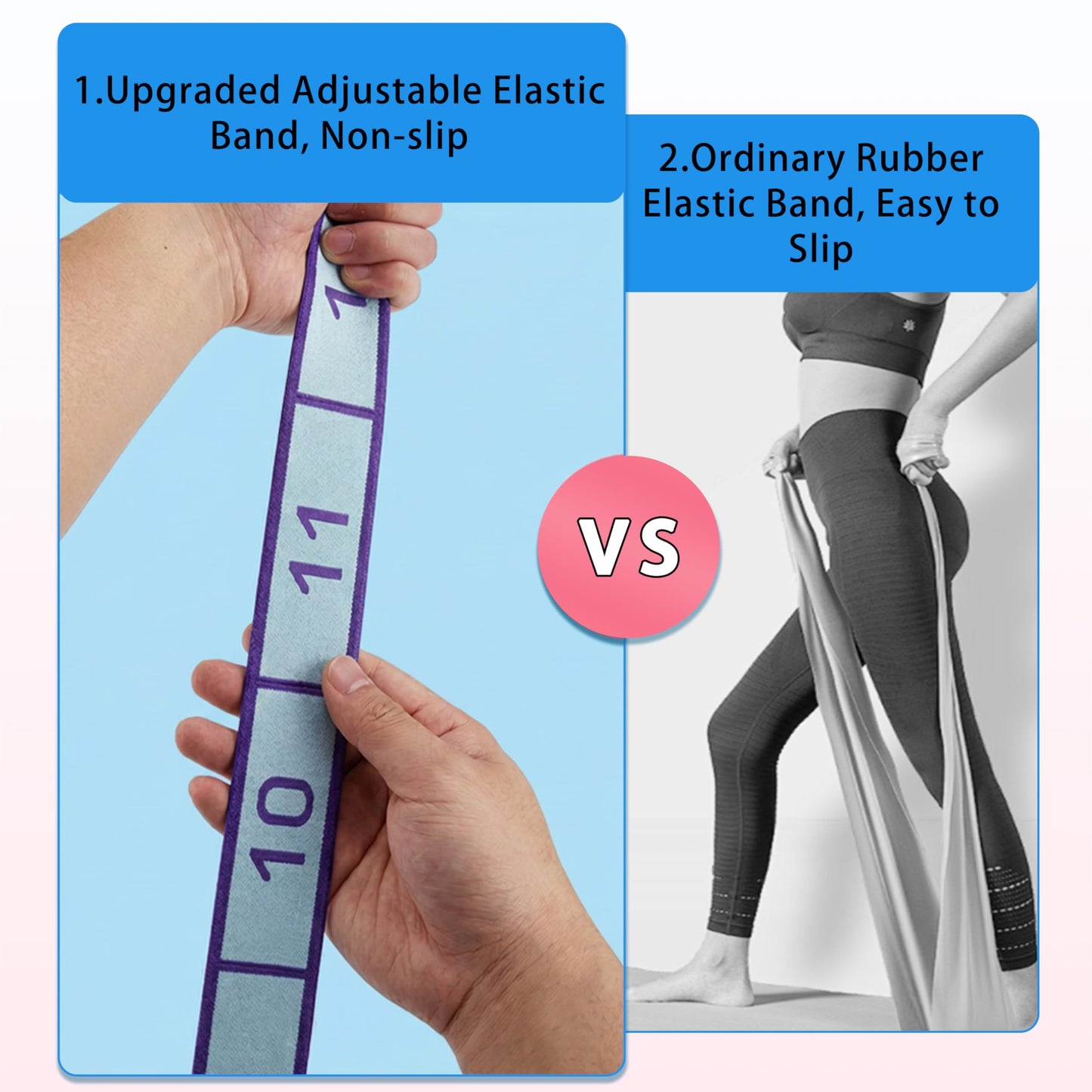 2PCS Elastic Yoga Stretching Strap with 12 Loops Stretch Resistance Exercise Bands for Yoga,Pilates,Dance,Rhythmic Gymnastics,Physical Therapy,Ballet Couple Style