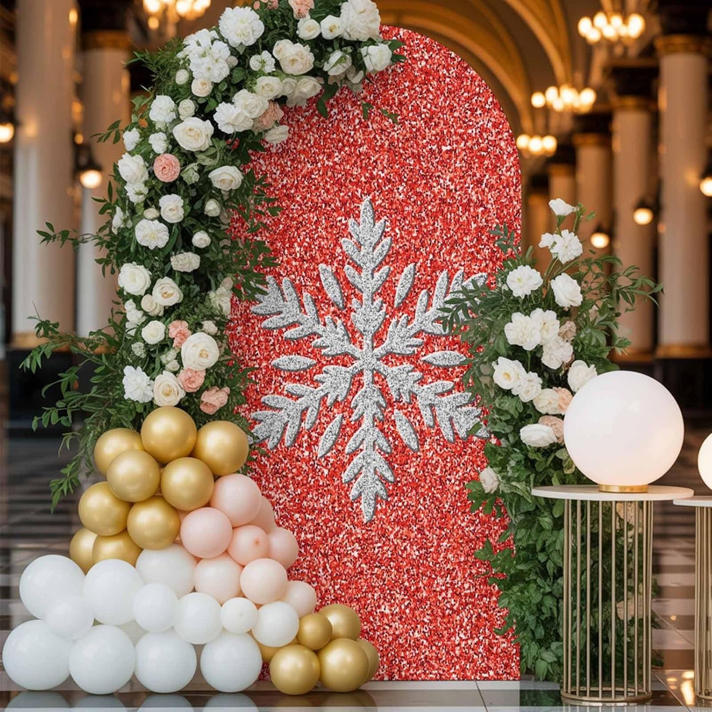 Duskova Living 5 Modern Themed Arch Backdrop Cover FT, Winter Watercolor Sparkling Snowflake Pattern Wedding Arch Cover