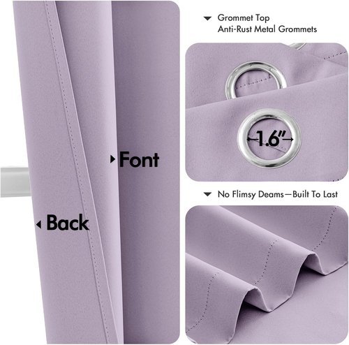 MIULEE Lilac Blackout Curtains - Thermal Insulated Room Darkening Drapes | 45-Inch Grommet Panels