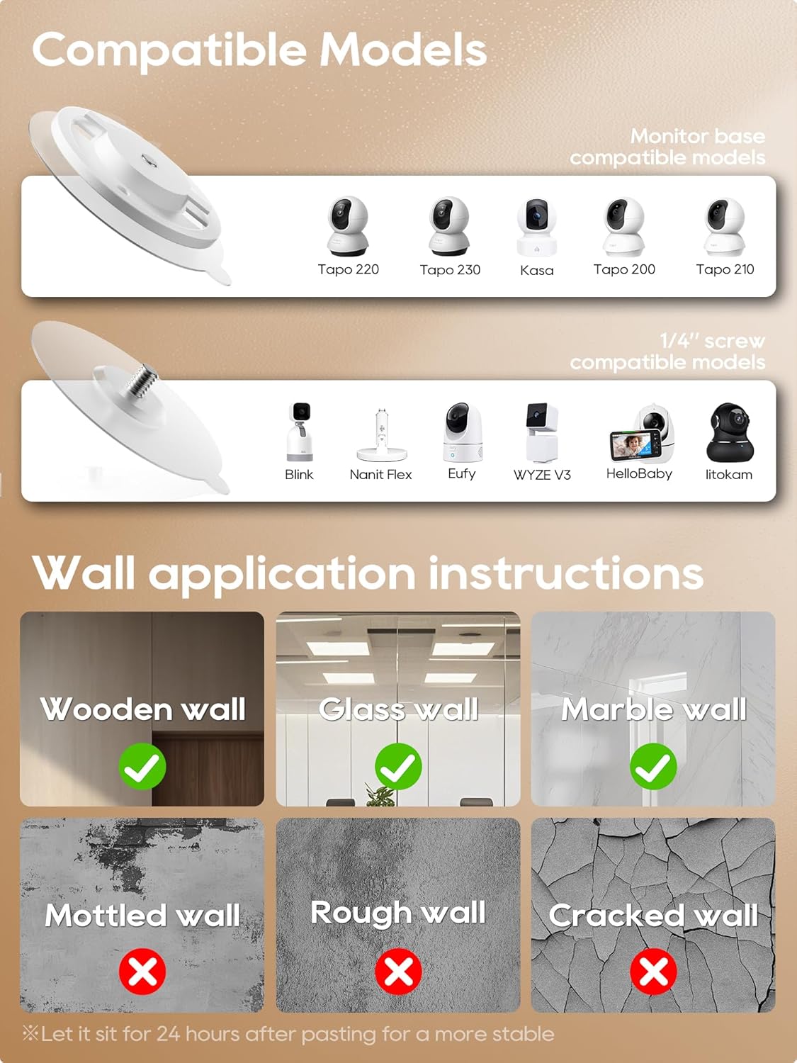 SAPESEHE C200/C210/C220/C230 1/4 Security Wall Mount for Ring Camera & Baby Monitor Mount, Suitable for Tapo and All