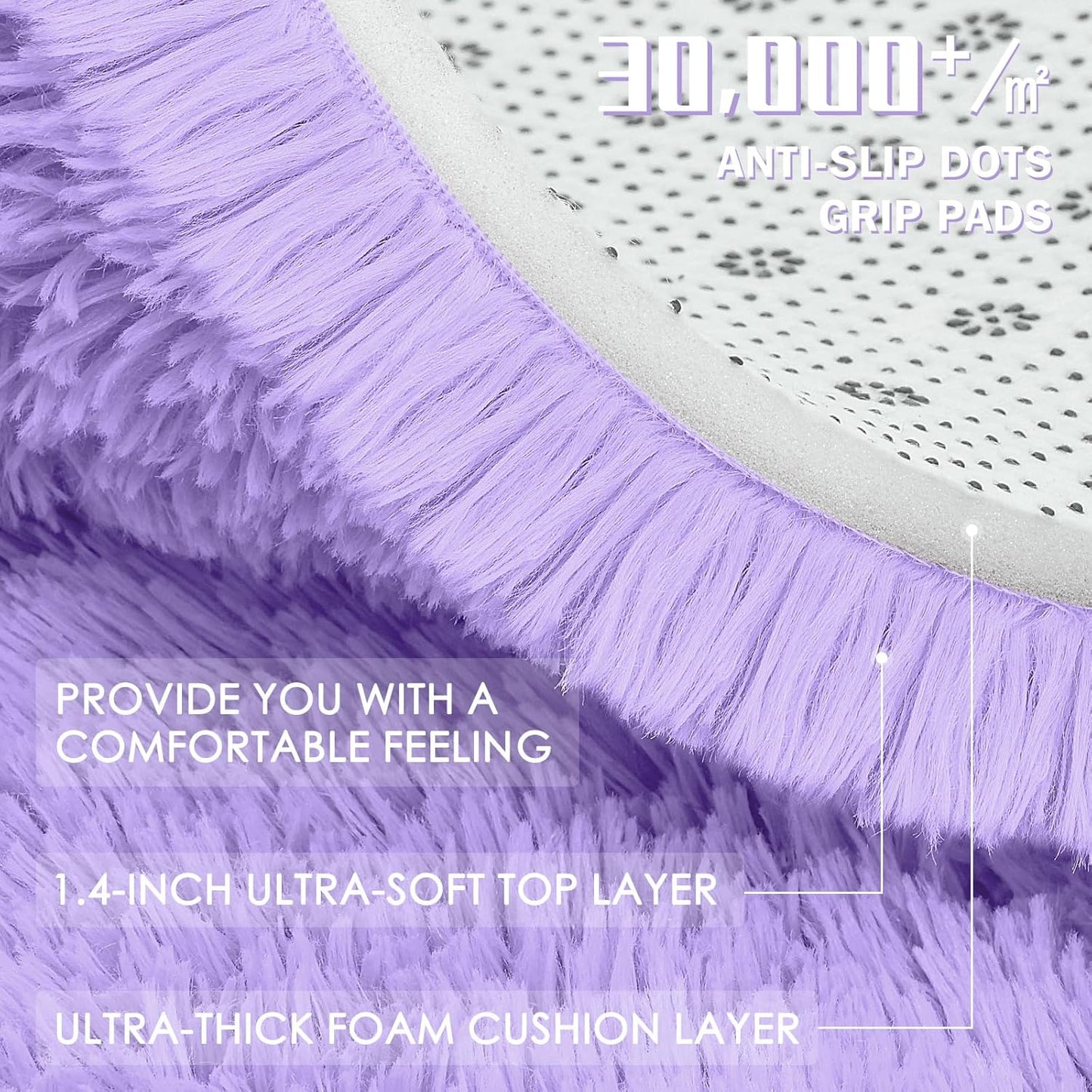 OLANLY Round Light Purple Area Rug - Soft, Fluffy, Machine Washable 8 ft Circle Carpet for Bedrooms & Nurseries