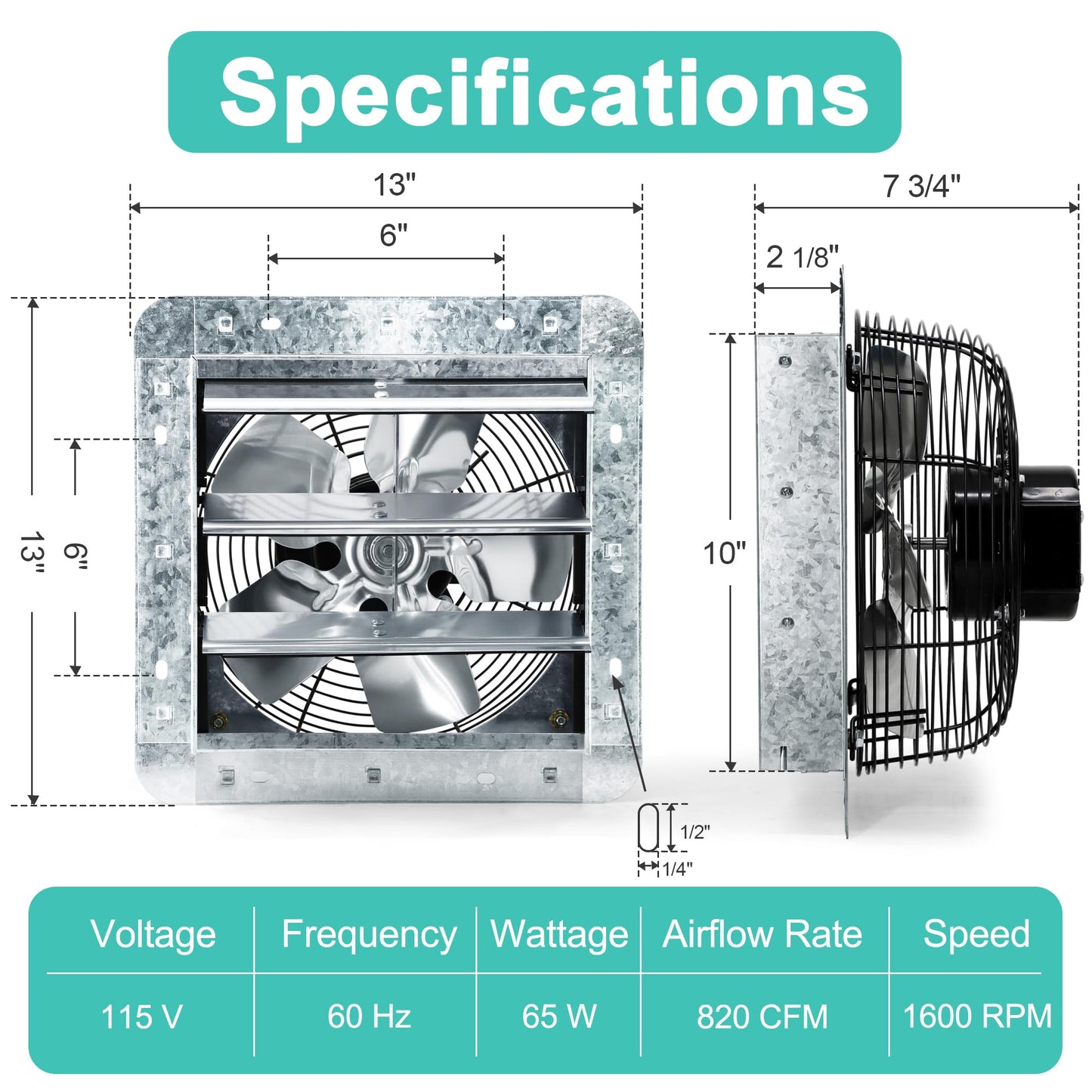 Hipoilk 10 Inch Shutter Exhaust Fan with Thermostat and Speed Controller, Wall Mounted Vent Fan for Attic, Greenhouse, Shed, Garage, Chicken Coop, Shop Ventilation, 820 CFM, 1200 SQF Coverage Area