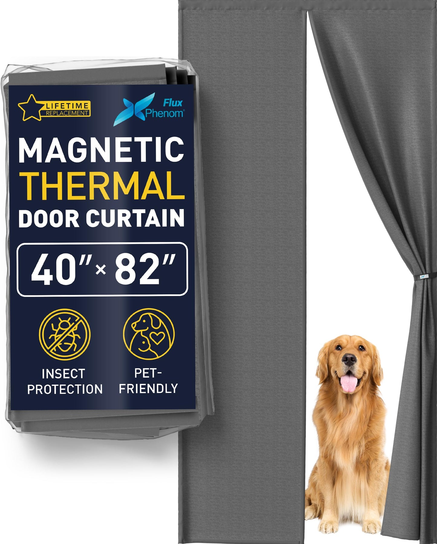 Flux Phenom Thermal Insulated Door Cover - Easy Install - Temperature Protection Barrier, Keeps Warm Air in, 50 Magnets for Secure Gap Free Closure, Magnetic Door Curtain for Winter - 40"x82"