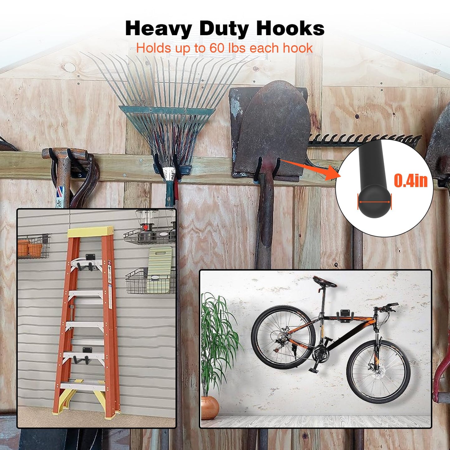 Mutilife 6 Packs 7.8inch Heavy Duty Garage Hooks, Garage Storage Organizer for Tool Organization, Shed Metal Utility Hooks Hanger for Tires, Bikes, Shed, Chair, Ladder, Ski and Snowboard