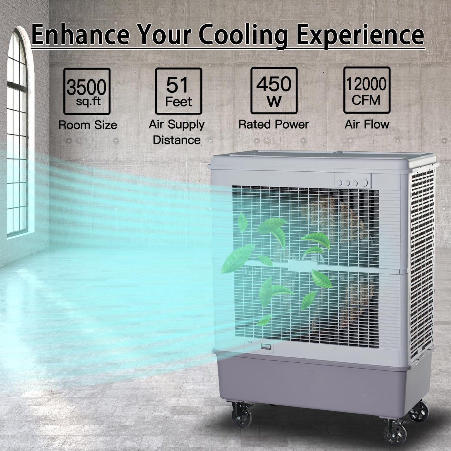 YougetTech 59'' 12000CFM Swamp Cooler, 42.3Gal Evaporative Air Cooler for Garage Yard Patio, 7-Speed 90° Oscillation, Grey