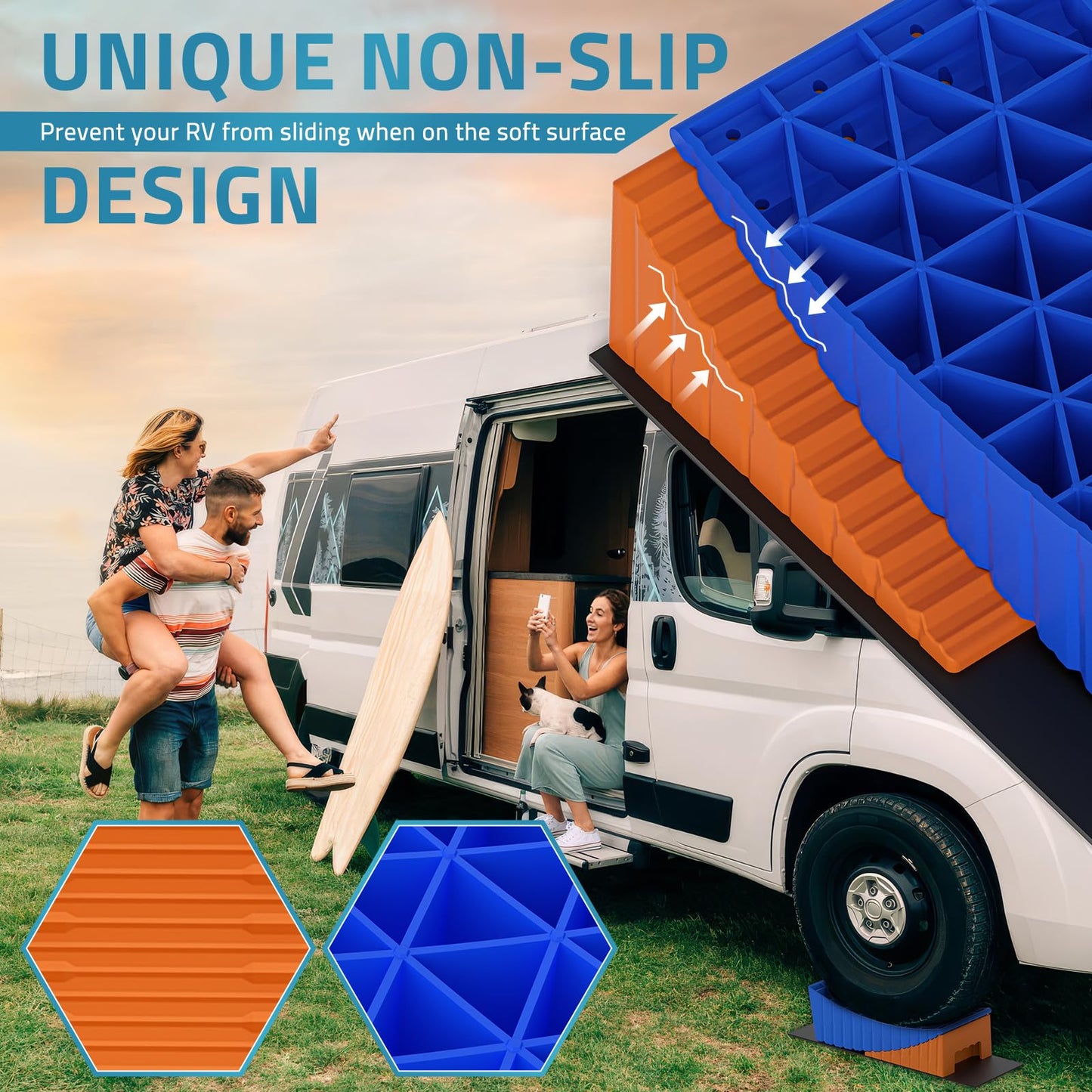 PAULINN RV Camper Levelers, 2 Packs RV Leveling Blocks Heavy Duty & Upgraded Up to 35,000 lbs, Curved Leveling RV Accessories with 2 Anti-Slip Mats & Carrying Bag, Faster & Easier to Level