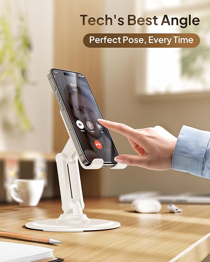 COOPER 360° Stand, [Gift Family Pack], Rotating Cell Phone Stand for Desk, Cell Phone Holder for Desk, iPhone Stand Holder, Sturdy Metal Base, Fits Samsung, Android Smartphones, (Cream White, 2-Pack)