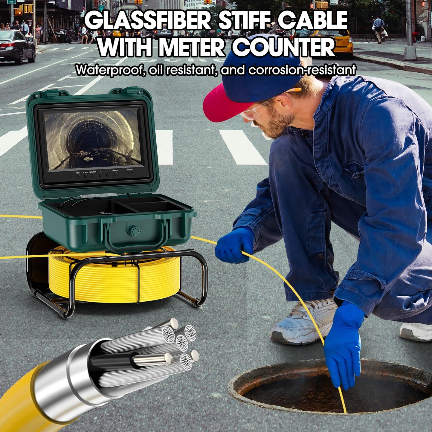 Free 8GB SD Card DVR Recorder Sewer Inspection Camera with Distance Counter Plumbing Snake Camera Waterproof IP68, SYANSPAN 65ft Industrial Pipeline Drain Endoscope with 9"LCD Monitor(20M)