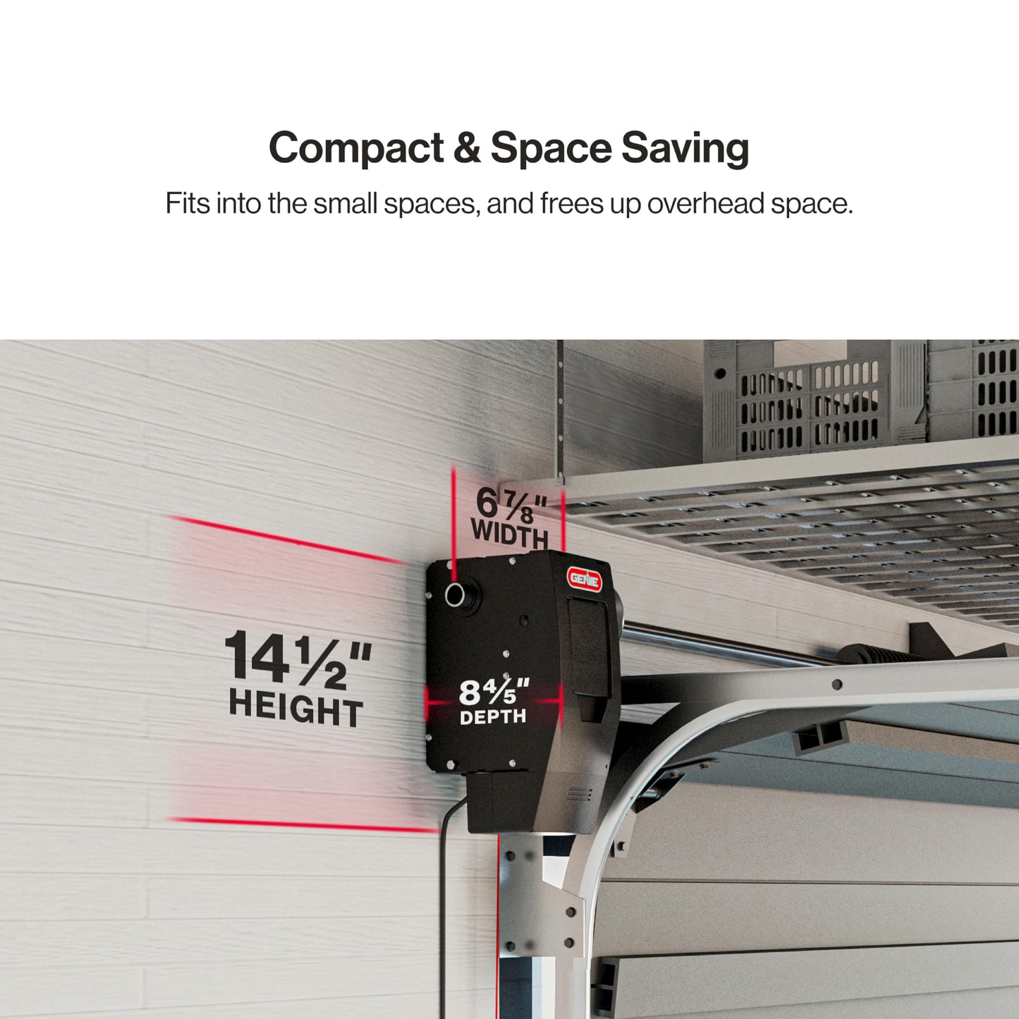 Genie 6072H-B Wall Mount Garage Door Opener with Battery Backup, Wall Mounted & Space Saving