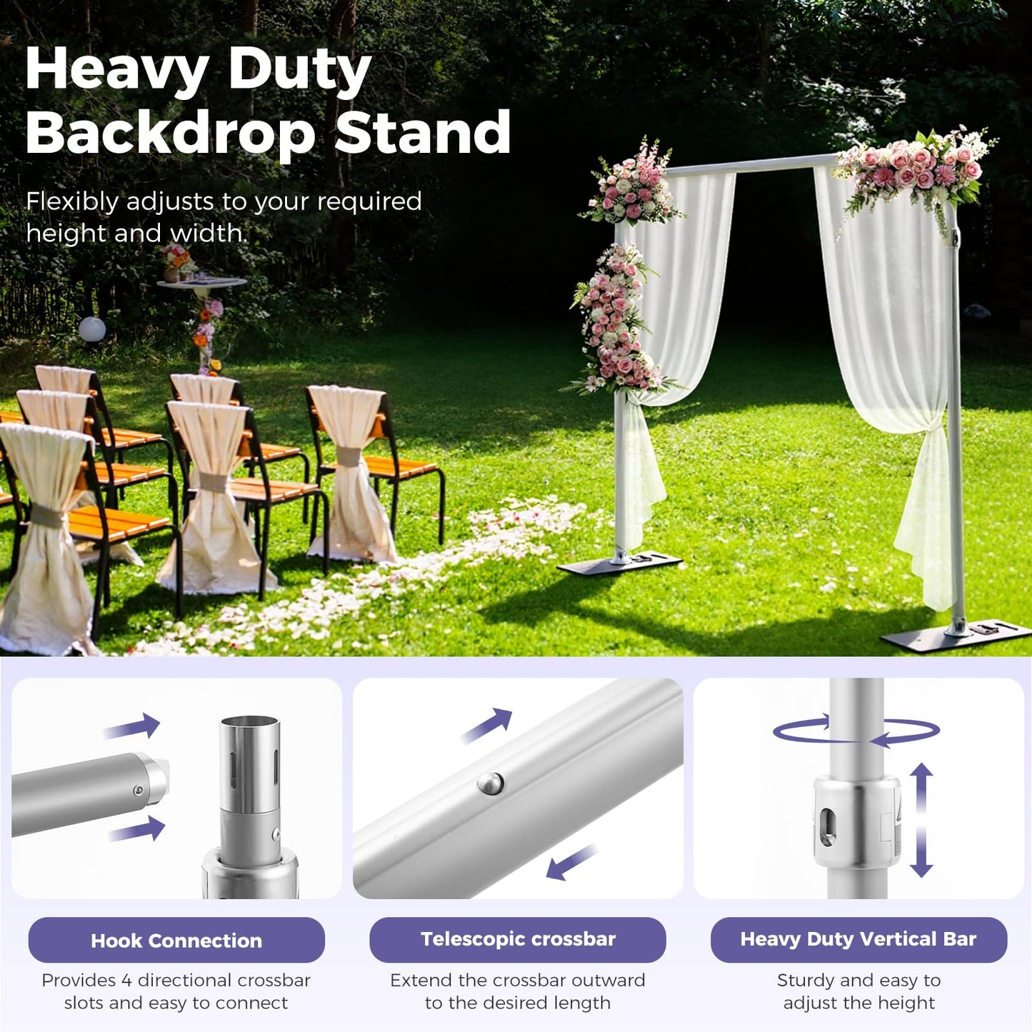 Pipe and Drape Backdrop Stand 9.2x9.2ft, Adjustable Heavy Duty Photo Background Frame with Metal Base & Carry Bag, Professional Event Backdrop System for Wedding, Trade Show, Parties, Photography