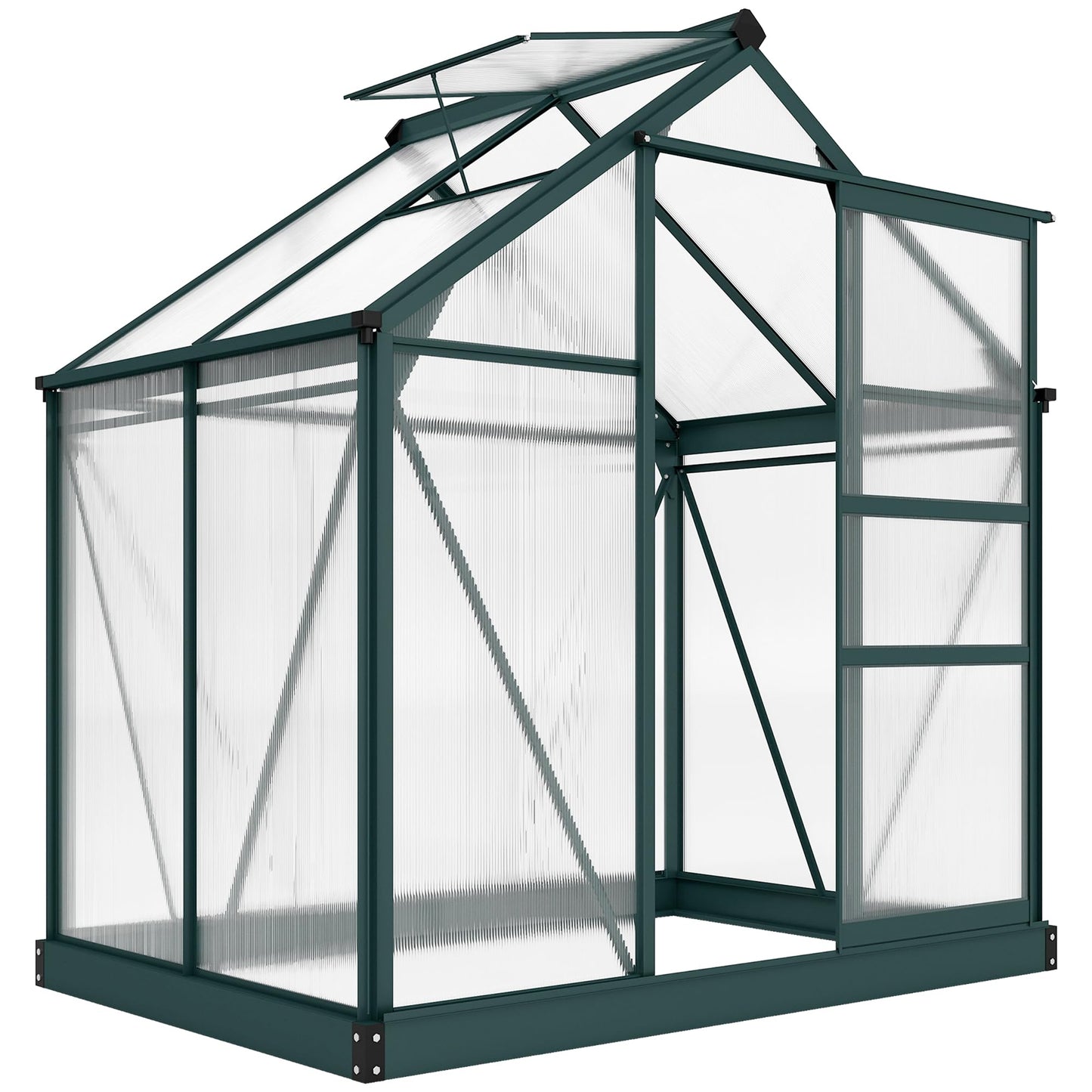 Outsunny 6' x 4' Greenhouse for Outdoors, Polycarbonate Greenhouse with Rain Gutter and Roof Vent, Aluminum Walk-in Green Houses with Push Door for Outside for Patio Backyard Garden, Dark Green
