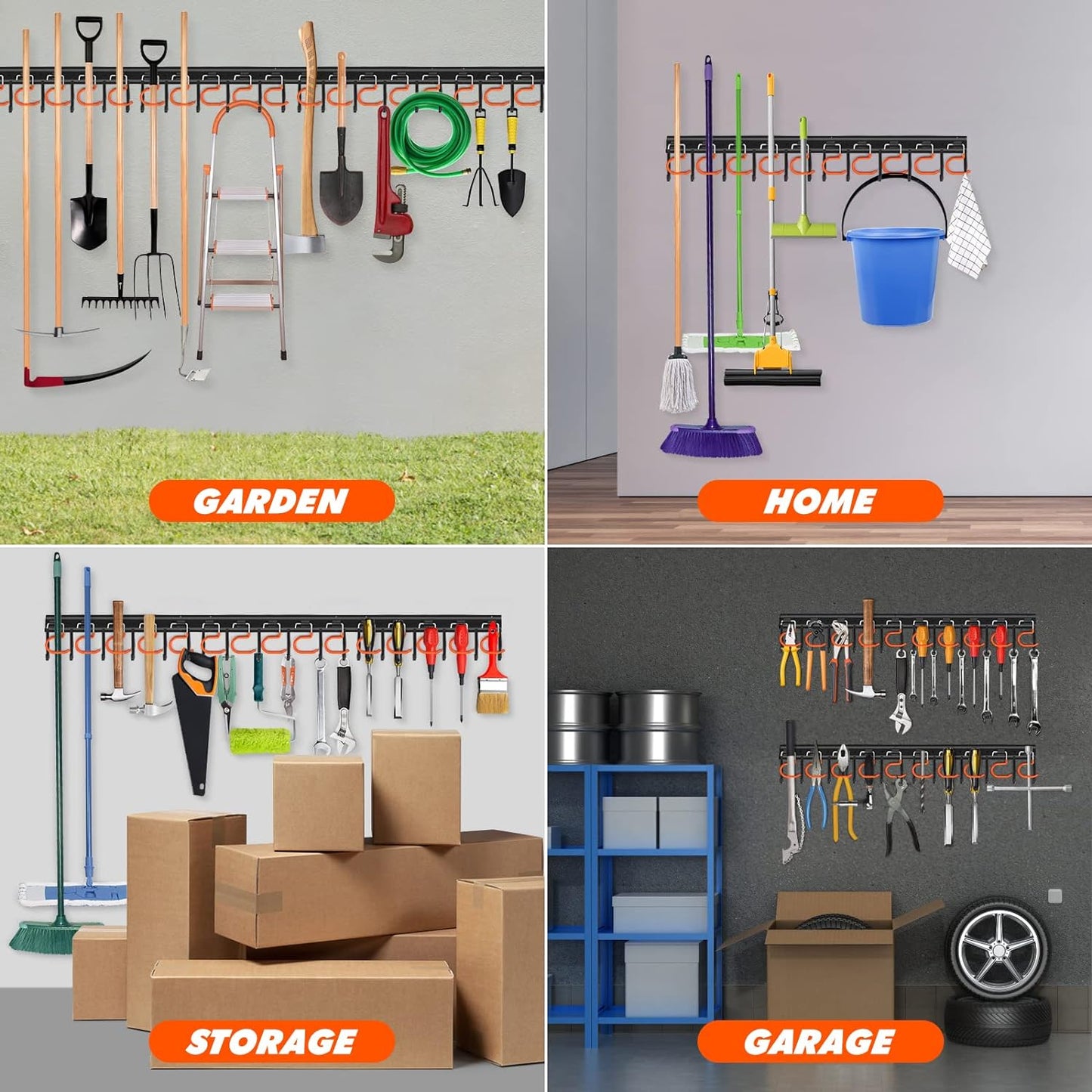 TVKB 68'' All-Metal Garden Tool Organizer - Adjustable Wall-Mount Storage with Heavy-Duty Hooks