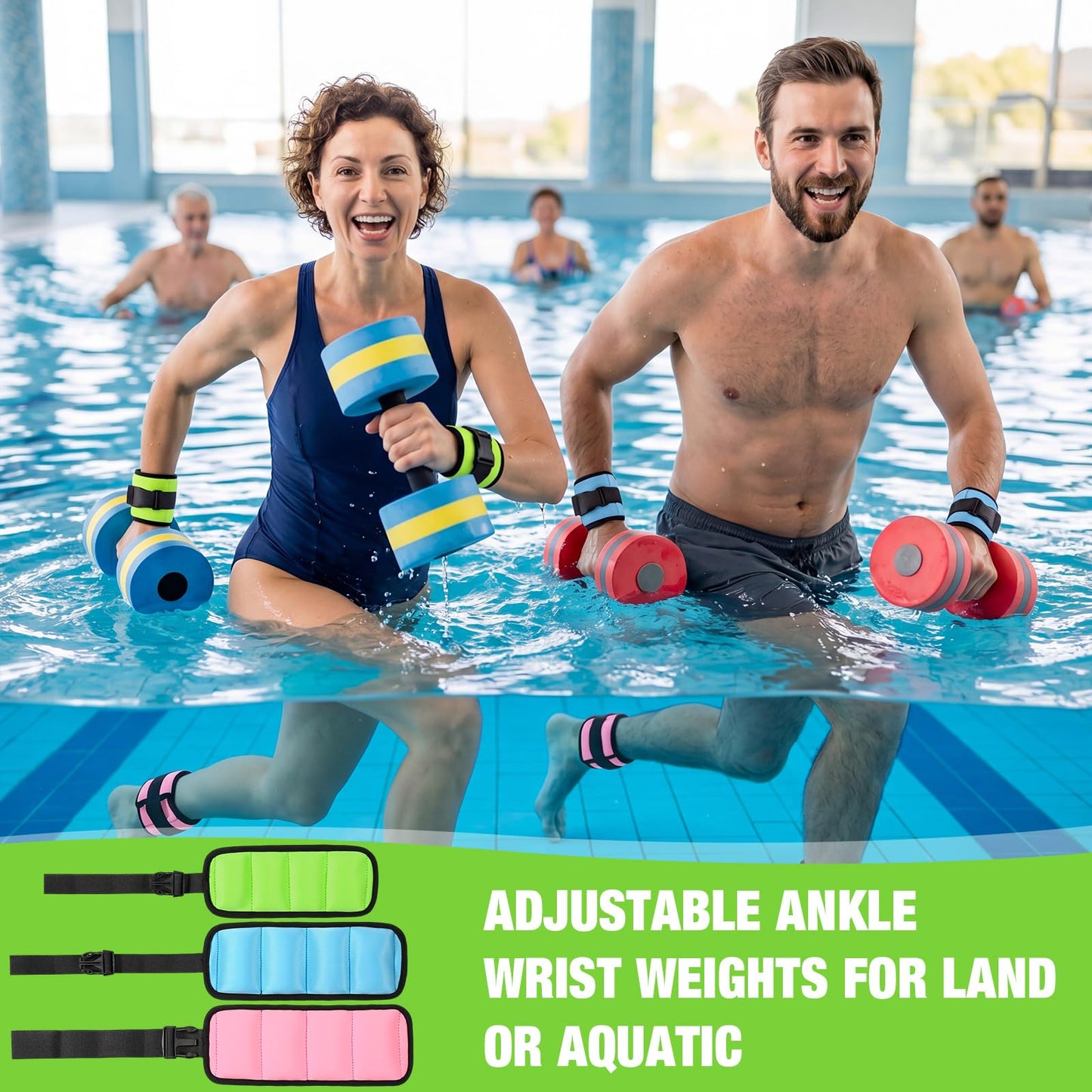 Arrowbash 3 Pairs Ankle Weights for Men Women 0.5lb/1lb/1.5lb Adjustable Swimming Ankle Wrist Weights Bands Set for Pool Aqua Cuffs Aerobics Fitness Jogging Walking Running Yoga(Pink Blue Green)