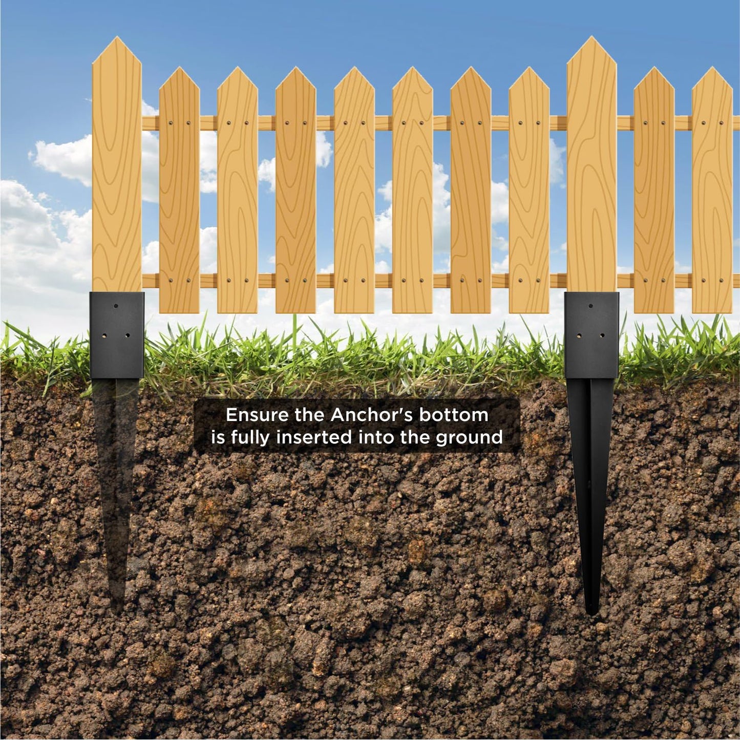 Fence Post Anchor 4''x4'', Heavy Duty Metal Fence Post Anchor Ground Spike 36''x4''x4'' for Fence, Mailbox, Bird feeder, Decking, Banner, with The Black Powder Coating Cover on The Surface (Set 8)