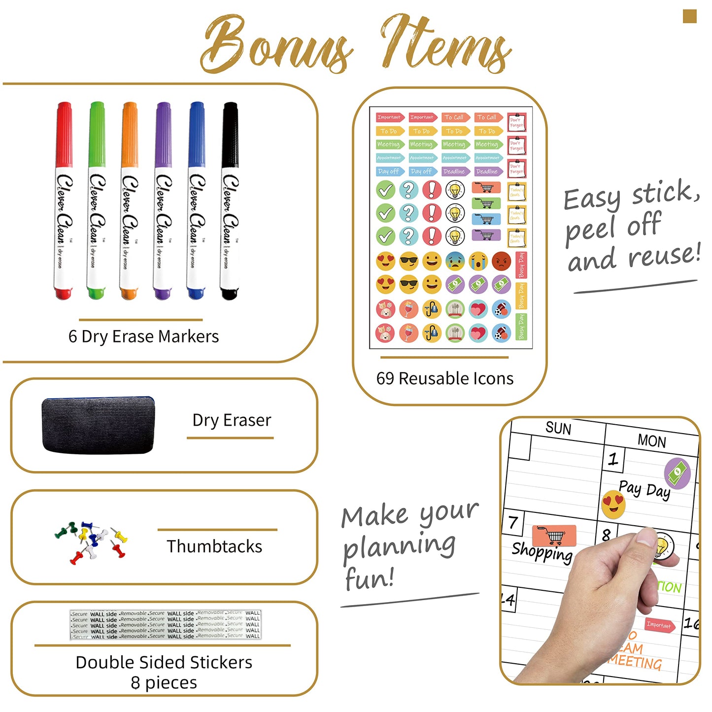 Large Dry Erase Wall Calendar - 24"x 36" Undated Monthly Calendar for Home, Office, Classroom - Reusable Laminated Task Organizer