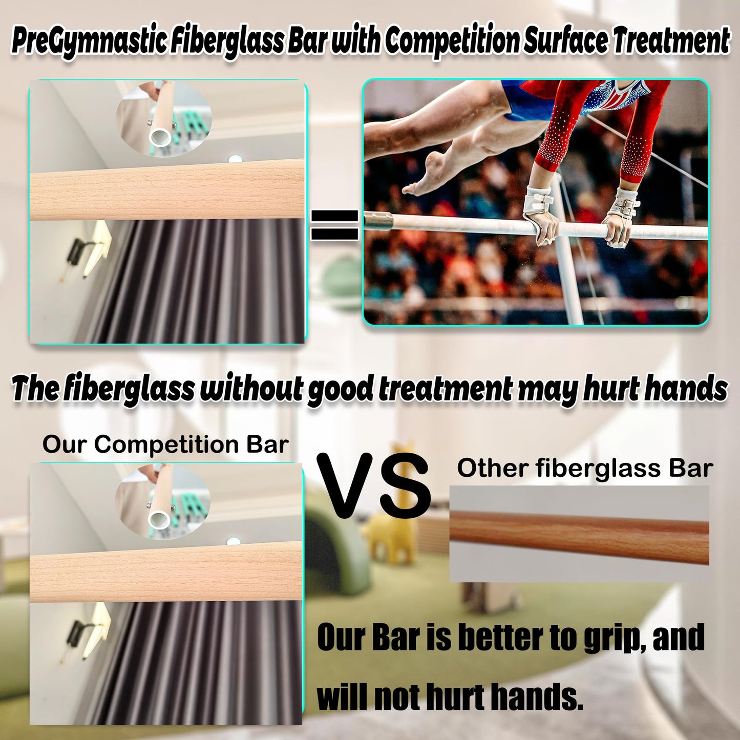 PreGymnastic Foldable Gymnastics Bar, 6FT Horizontal Bars, Folding Training Bar for Kids Ages 3-18, Weight Limit 500 LB, Adjustable kip Bar,Home Gym Equipment Indoor