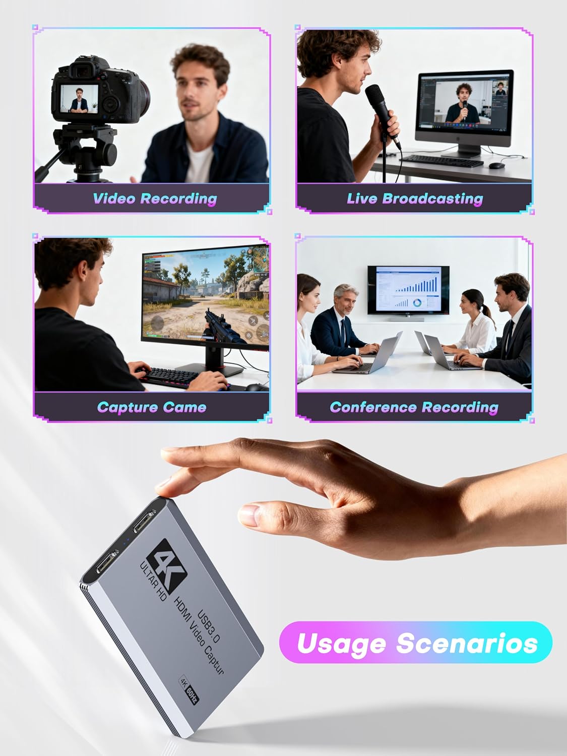 XIIXMASK 3.0 4K 4K 60FPS/1080P 240FPS PS5/Camera/PC/Streaming Video Capture Card, USB Capture Card HDMI Loop-Out, Video