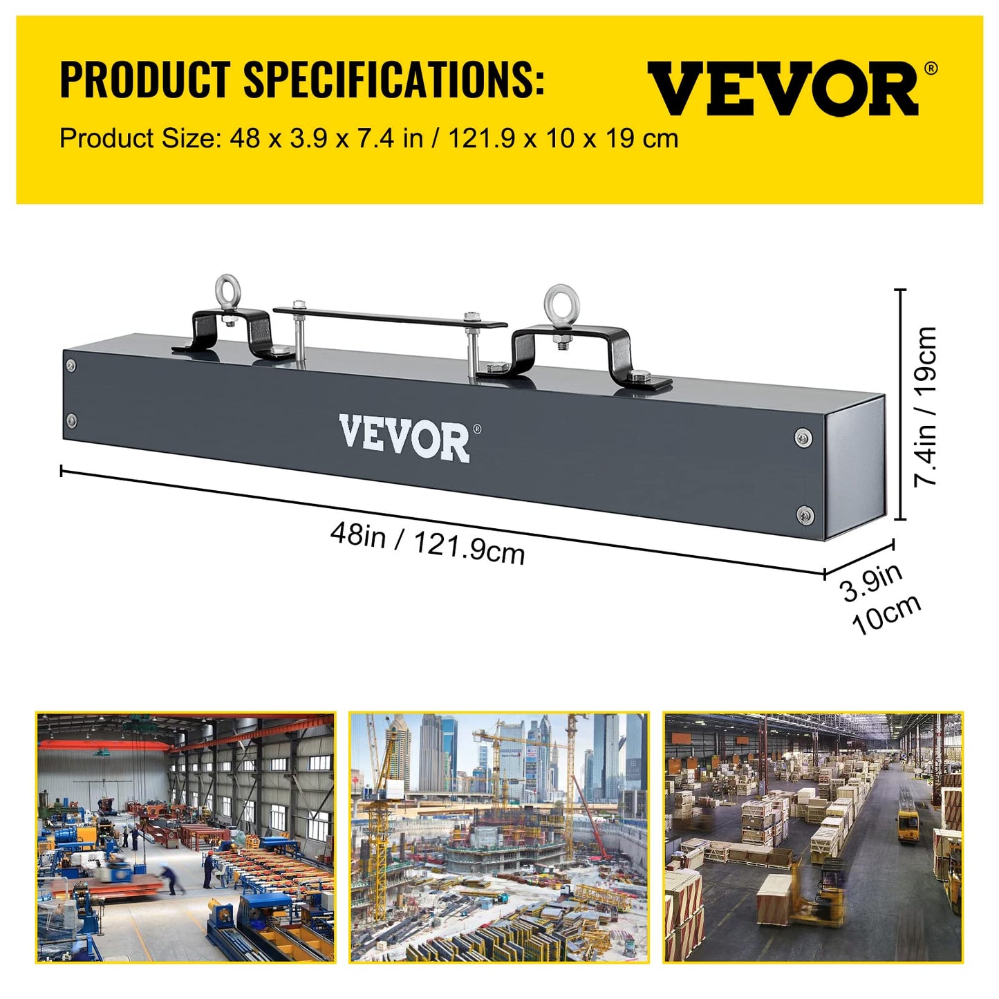 VEVOR 48 inches Hanging Magnet Magnetic Sweeper Pickup Tool 67 Lbs Nail Magnet Hang Type Magnet Sweeper Magnetic Nail Sweeper Magnetic Sweepers fits Forklift
