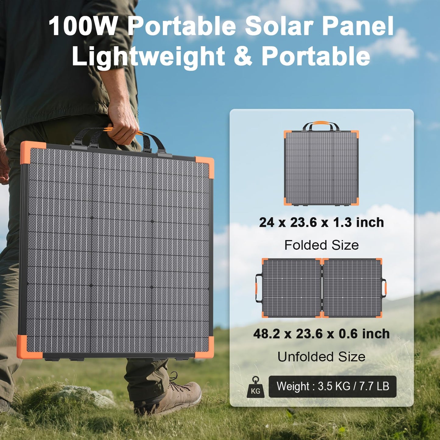MHPOWOS 100 Watt Bifacial Portable Solar Panel for Power Station, 20V Foldable Solar Charger with IP68 Waterproof, 23.5% High Efficiency with 2 Reinforced Kickstands for Camping RV Off-Grid Blackouts