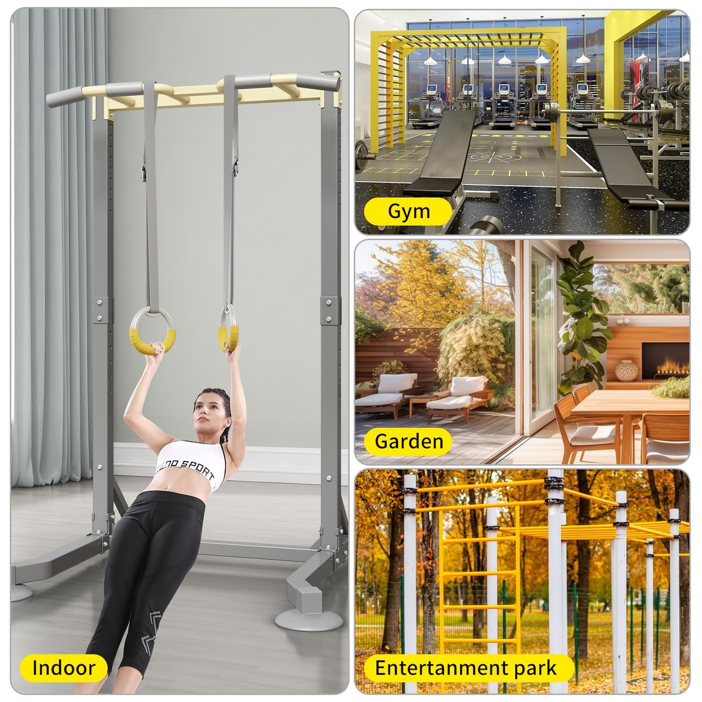 DONIUZ Gymnastic Rings, Both for Adults and Kids, Adjustable Strap Strength Home Exercise Gym Rings for Strength/Physical Training, Indoor Gym Anti -Slip Surface Design Rings