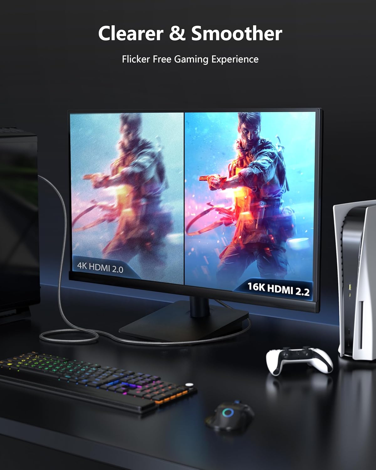 16K 2.2 10ft 96Gbps 8K@120Hz 144Hz 4K@240Hz, CONMDEX HDMI Cable Designed for Stable High-Bandwidth Connections |