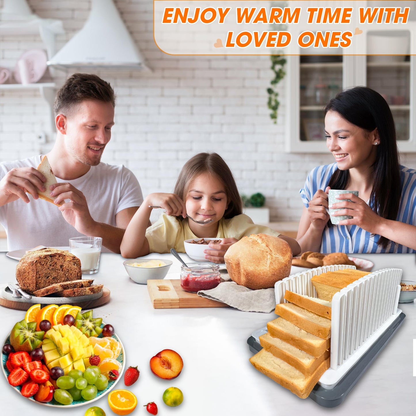 New Upgrade Bread Slicer for Homemade Bread, Adjustable Width Bread Slicer Guide with Crumb Tray, Foldable and Compact Design, Perfect For Homemade Bread, Bagels, Cakes, Easy To Use & Clean