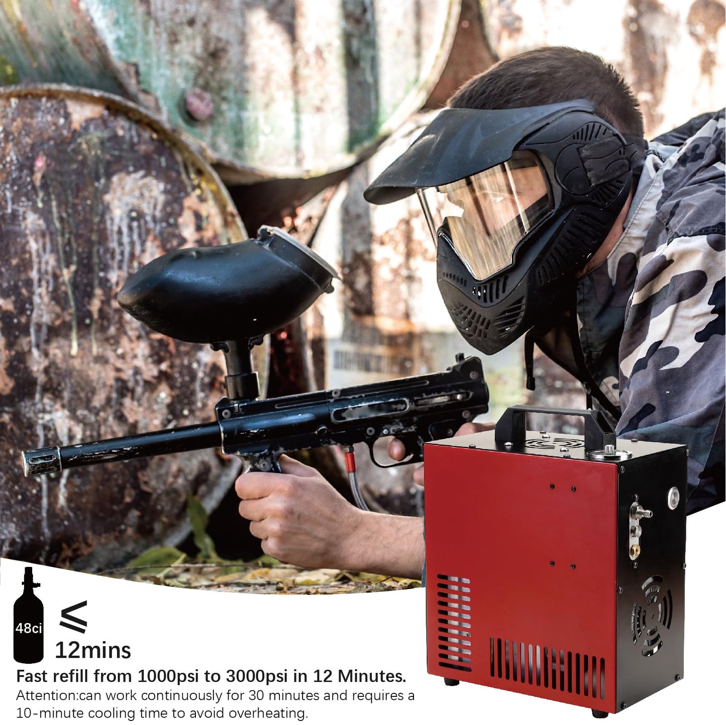 Thunder 4500Psi PCP Air Compressor,Refilling Up to 1.6L,Fast Fill for Airguns or Paintball Tank,Auto Shut Off,Water/Oil Free,Built-in Converter and Cooling Fan,350W Portable Pcp Pump