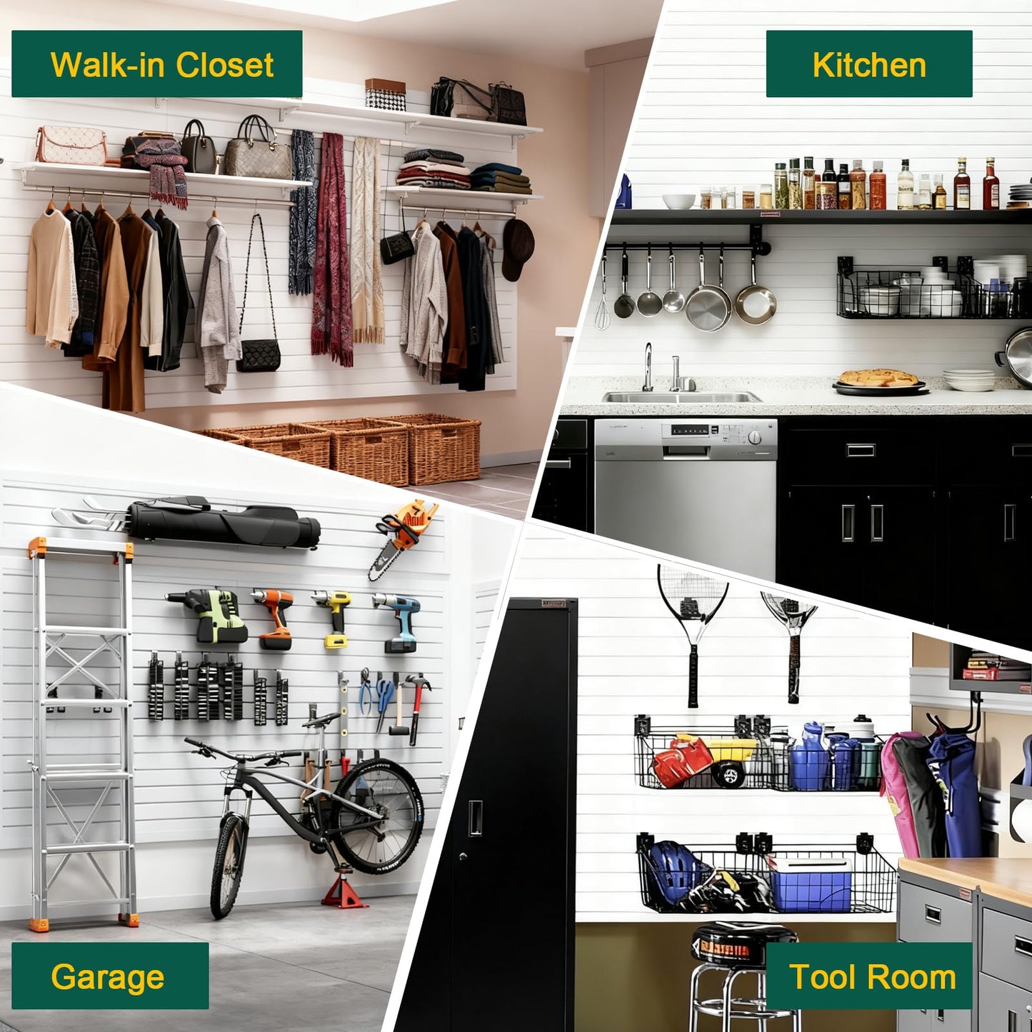 Yuzzy Slat Wall Paneling 4 x 8ft, Garage Slatwall Panel Wall Storage Systems, Heavy Duty PVC Garage Wall Organization (White)