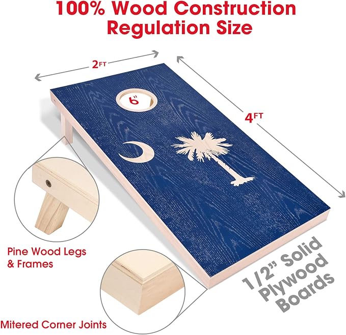 GoSports 4 x 2 ft Flag Series Wood Cornhole Sets – American Flag or State Flags – Includes 2 Regulation Size Boards, 8 Bean Bags, Carrying Case and Rules