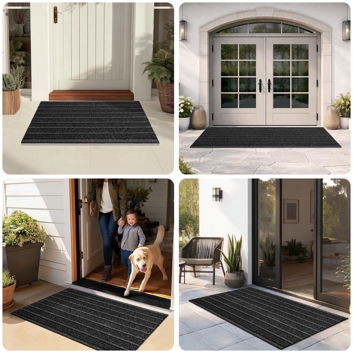 DOMUSTEX Outside Entrance Runner Rug 24" x 96", Dirt Trapping Outdoor Door Mat, Non Slip, Water Proof, Heavy Duty Commercial Rug for Patio, Garage, Traffic Area, Office, Roll Packing