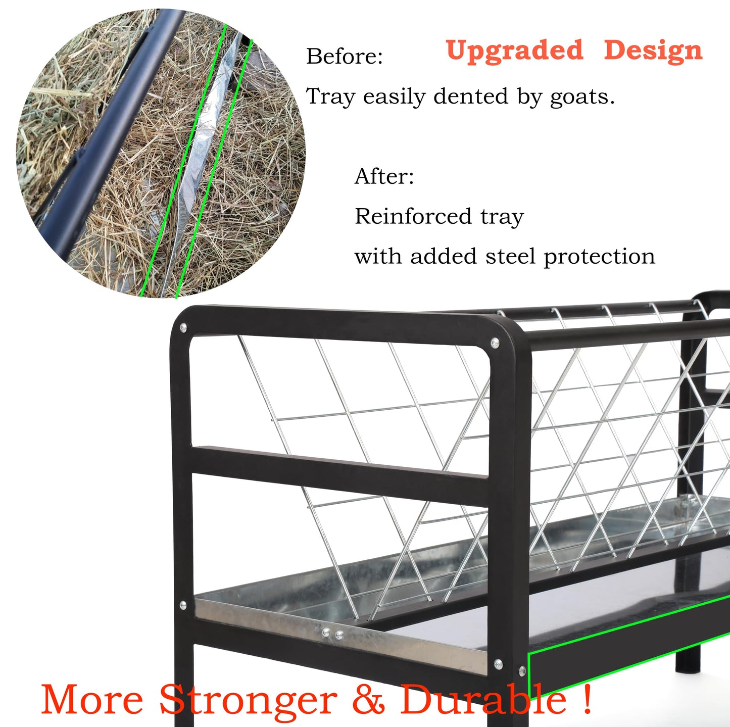 homcare Pasture Hay Feeder for Goats, Sheep, Miniature Horses and Small Livestock,5 Feet Long, Black