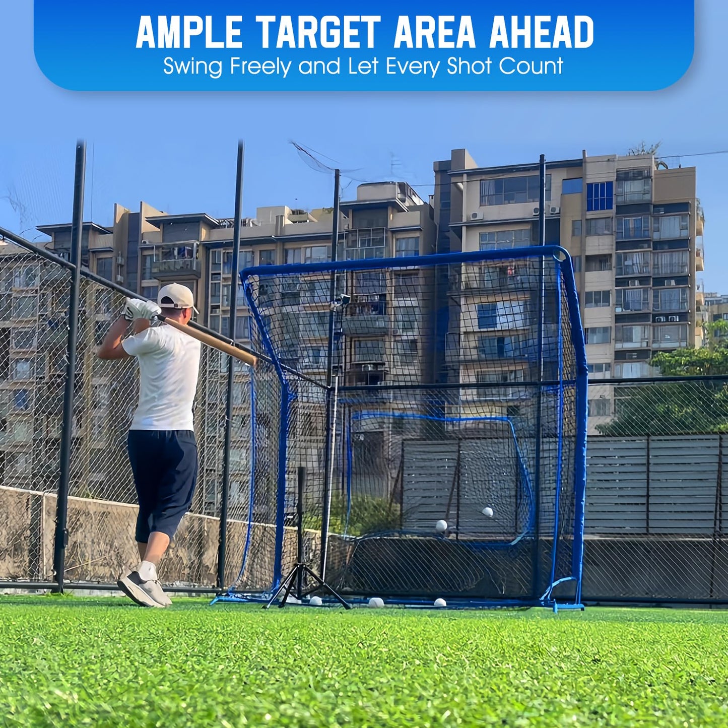 Baseball Softball Net with Blocking System, 7x7FT Practice Cage for Batting/Pitching/Fielding, Metal Frame with Elevated Base and Storage Bag for Backyard Outdoor Indoor