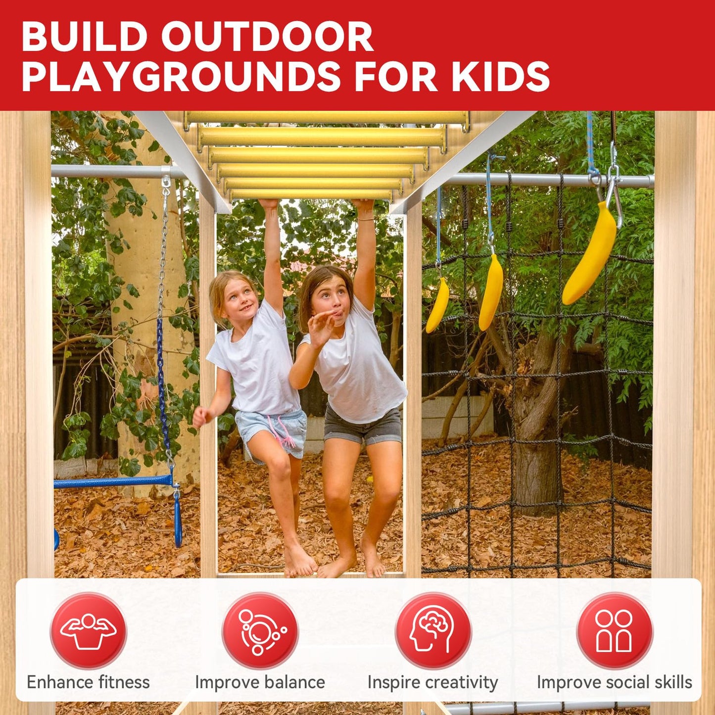 SUNSHINE FARMRE 16.5 Inch Monkey Bars Kit Playground Monkey Bar Ladder Rungs for Backyard Indoor Outdoor Metal Monkey Bars Swing Set Playset Accessories (Yellow, 12 Pcs)