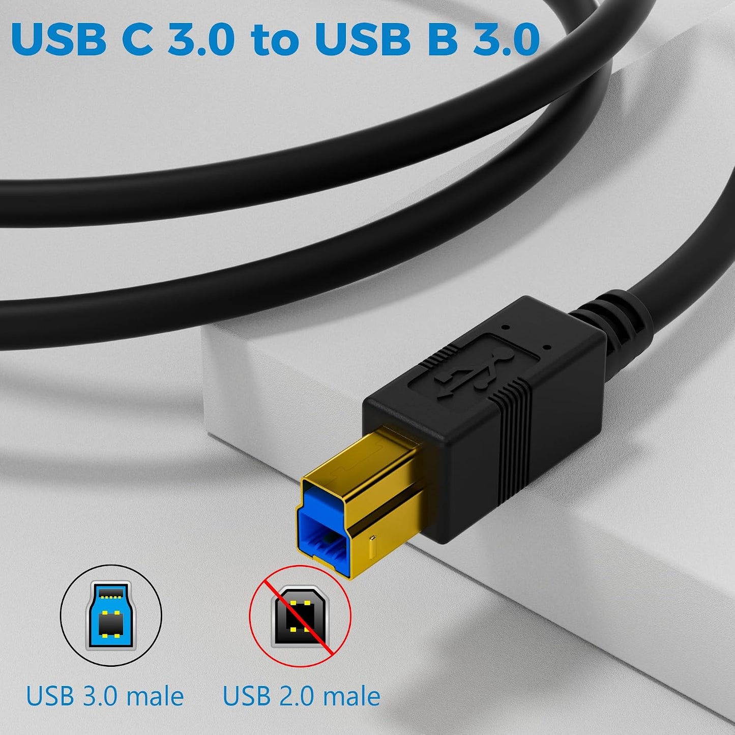 3.0 4 3.0 USB C to B Cable FT, USB-C-Male to USB B-Male Cable, Gold-Plated Connectors, Compatible with Docking Station