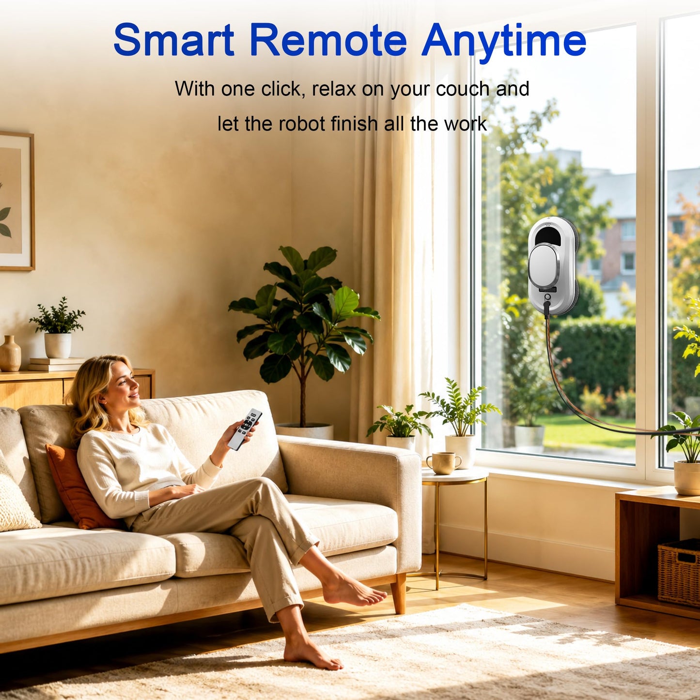 EAEGE Automatic Window Cleaning Robot, Smart Robot Window Cleaner Inside/Outside, 3000Pa Suction, Intelligent Path Planning, Remote Control for high Glass, Shower, Mirror with 10 Rags(White)