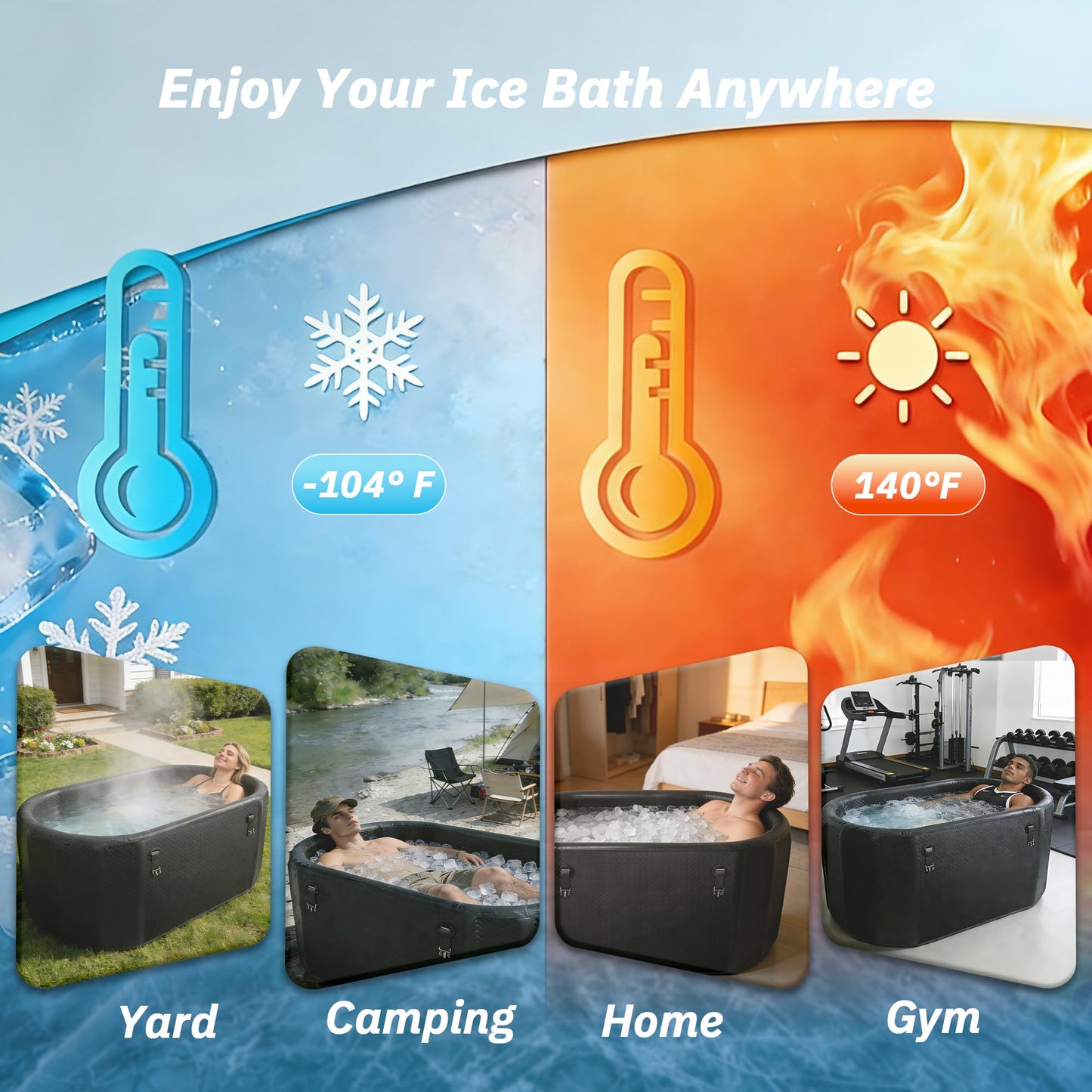 500L Portable Ice Bath Tub with Lid, Large Oval Cold Plunge Tub for Athletes Recovery & Therapy, Durable Inflatable Ice Bath for Full Body Immersion, Professional Cold Tank for Indoor Outdoor Use