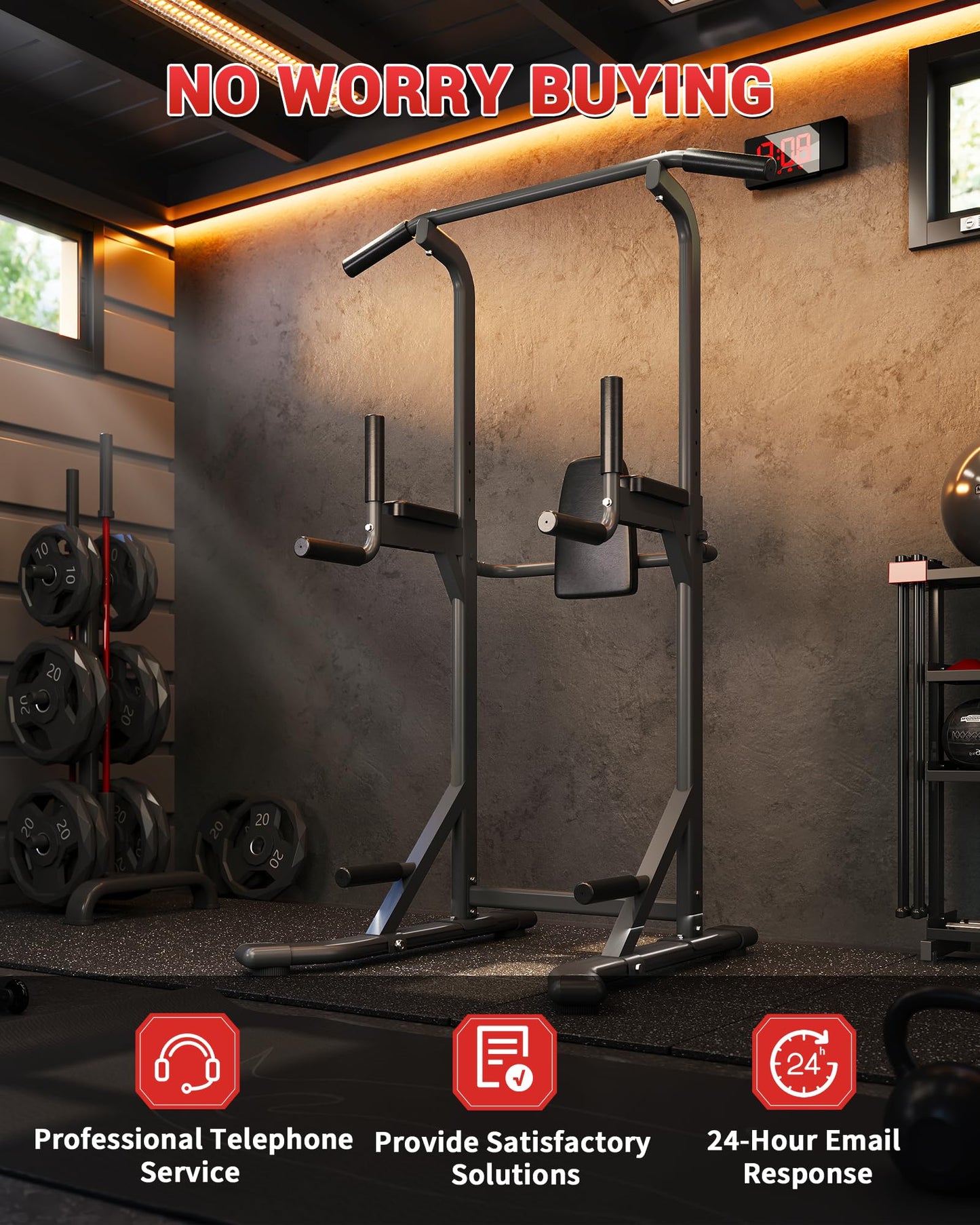 Garvee Pull Up Bar Free Standing Workout Equipment, Power Tower Dip Station for Home Gym, 450LBS Weight Capacity Strength Training Fitness Equipment
