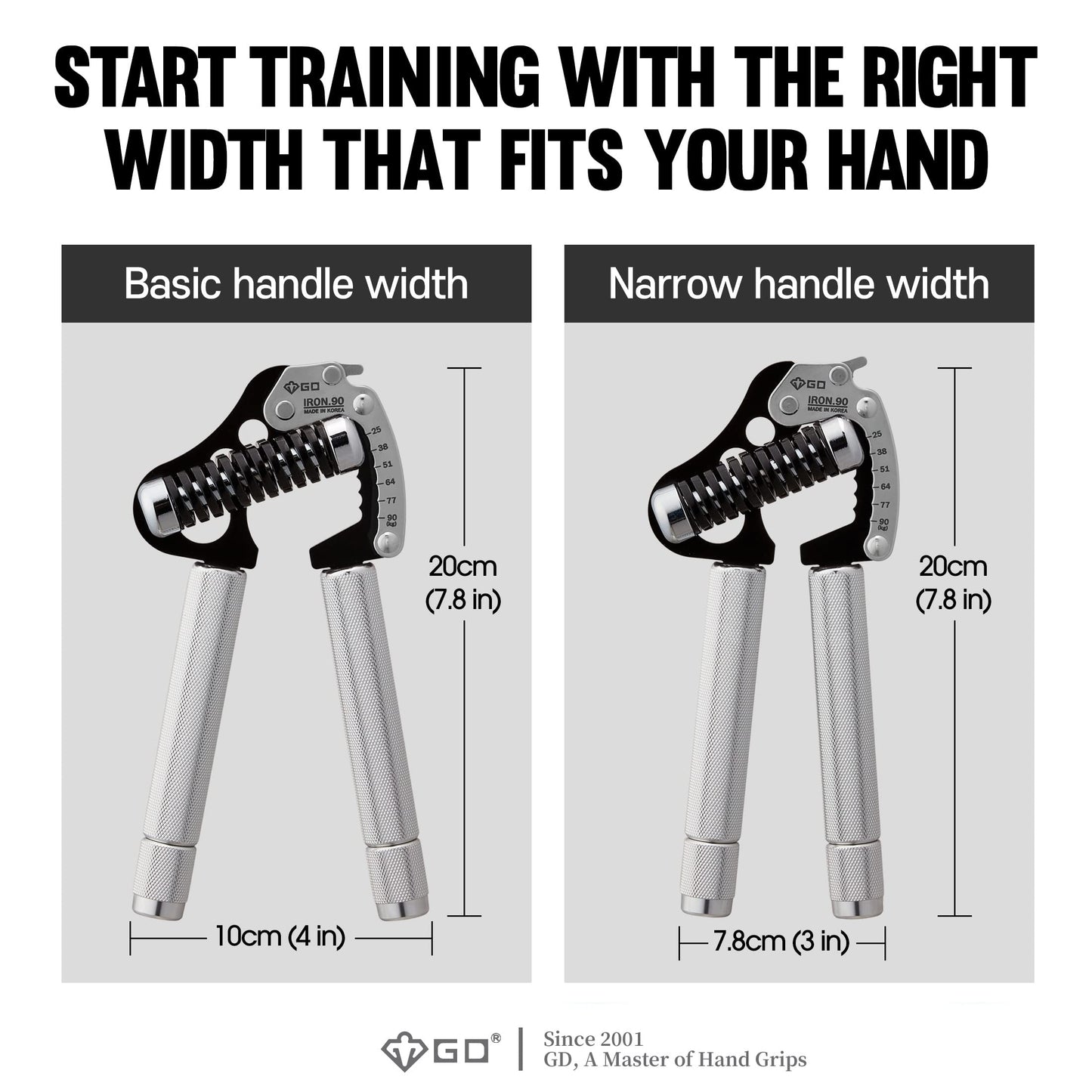GD IRON GRIP EXT 90 Hand Grip Strengthener Premium Grip Strength Trainer Adjustable Hand Gripper (55 to 198 lbs (25~90kg)) for Forearms & Wrist Strengthener Best Grip Exercises