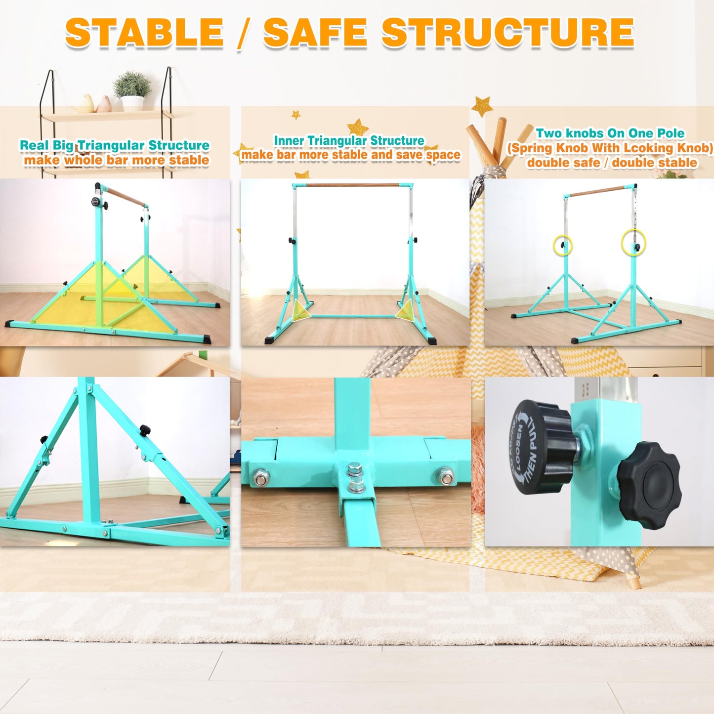 Marfual 5 Ft Fold Gymnastic Bar with Mat Kip Bar with Mat with Professional 4 Ft Width for Kids and Girl and Teenage Home and Club Use
