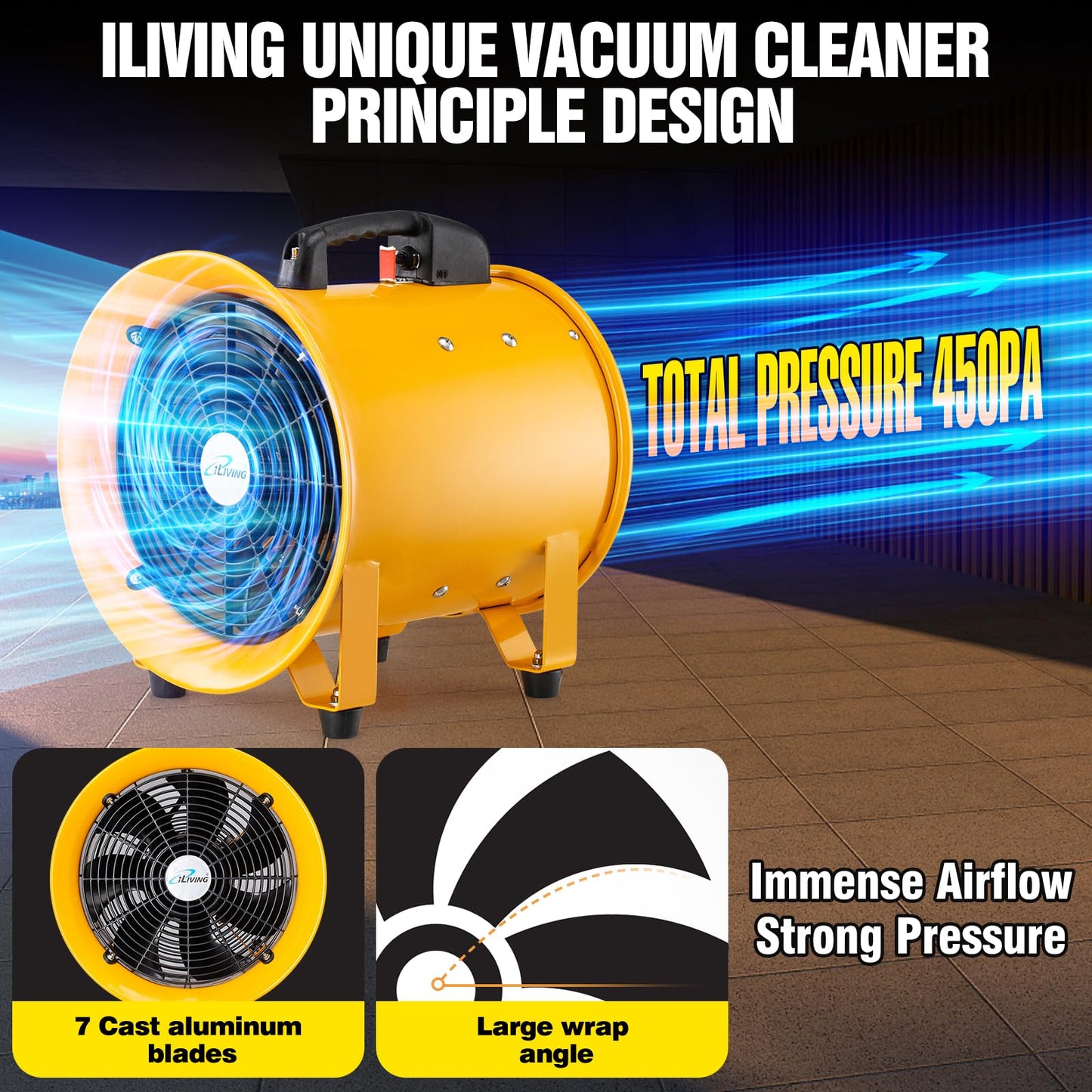 iLiving Utility High Velocity Blower, Fume Extractor, Portable Exhaust and Ventilator Fan (Utility 12")