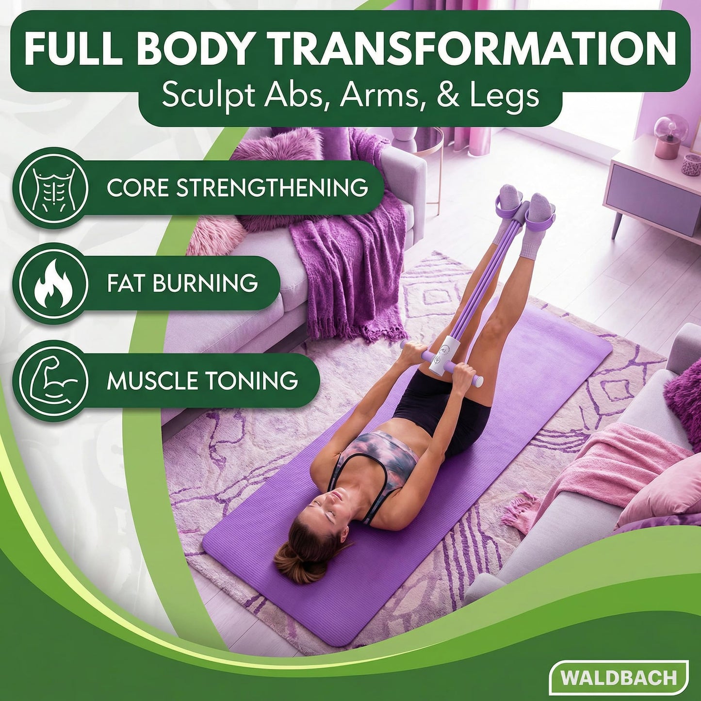 Smart Foot Pedal Puller with Digital Counter and Handles, 6-Tube Resistance Band for Yoga, Full Body Stretching, Home Workout-Purple