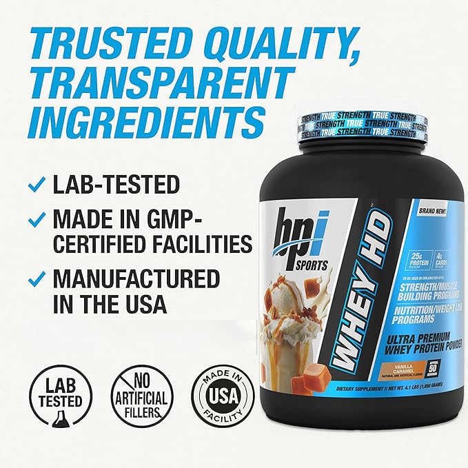 BPI Sports Whey HD Ultra Premium Protein Powder Isolate | Workout Whey Protein Powder For Men & Women for Muscle Gain | Milk Protein Concentrates | Chocolate Cookie/ Vanilla Caramel, 4.07 Pound