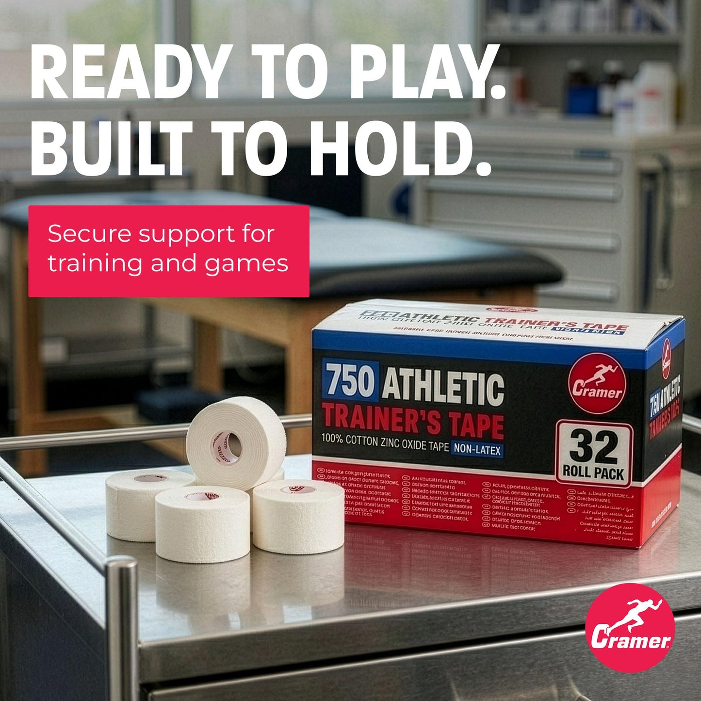 Cramer Team Color Athletic Tape, White, Latex-Free, 1.5" x 15yds, 32 Roll Bulk Case, Tearable Sports Tape for Wrists, Ankles, Baseball, Training, Strong Athletic Wrap for Athletes & Trainers