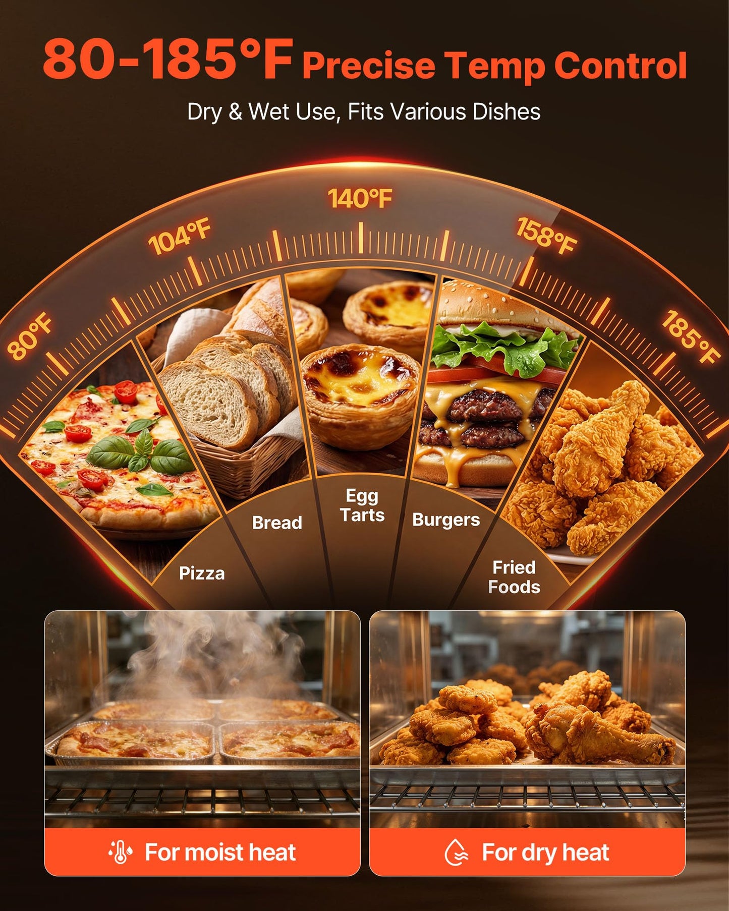 VEVOR Electric Hot Box Food Warmer, 5-Tier Commercial Warming Cabinet with Water Tray, Single-Door and Adjustable Shelves, Stainless Steel Food Warmer Cabinet, for Restaurant, Kitchen, Pizza, Chicken